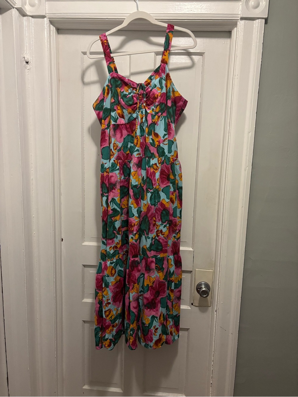 Terra & Sky Floral Maxi Dress in Teal, Pink & Yellow